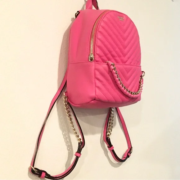Victoria’s Secret | Hot Pink Mini Quilted & Gold Chain Backpack - Picture 8 of 15